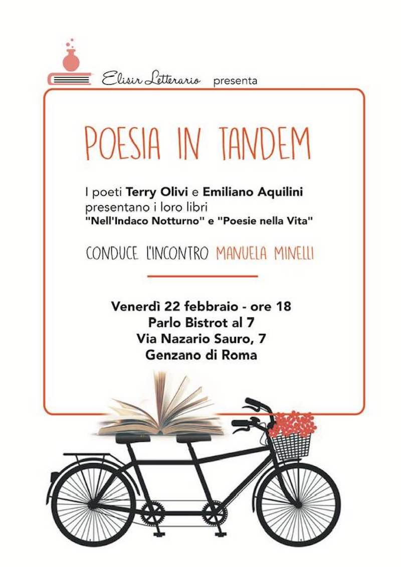 “Poesia in Tandem” a Genzano: i poeti Terry Olivi ed Emiliano Aquilini presentano loro ultimi libri