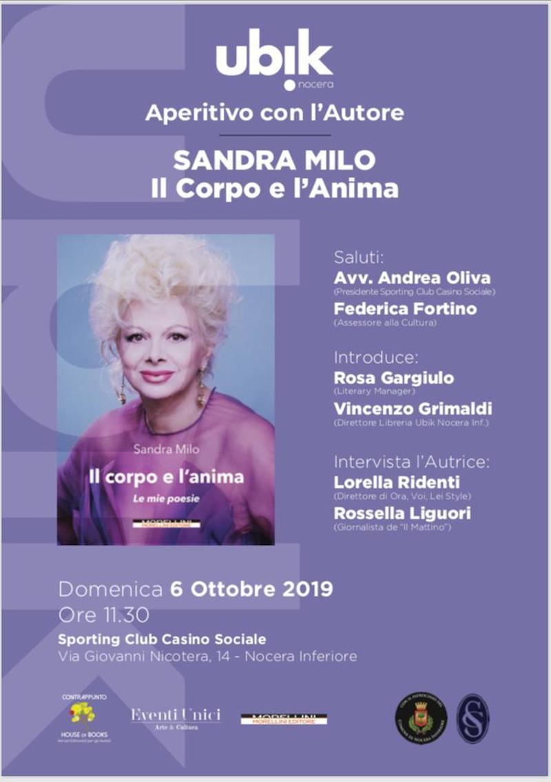 Libri: Sandra Milo presenta la raccolta delle sue poesie il 5 Ottobre a Vico Equense, il 6 a Nocera e il 7 a Napoli