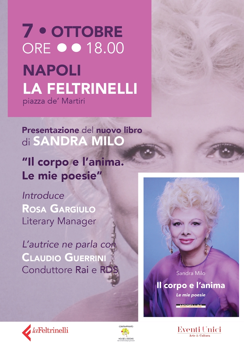 Libri: Sandra Milo presenta la raccolta delle sue poesie il 5 Ottobre a Vico Equense, il 6 a Nocera e il 7 a Napoli