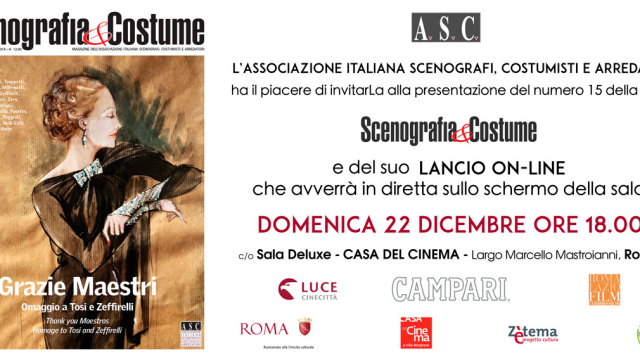 “Scenografia&Costume”: presentazione della rivista online, domenica 22 dicembre ore 18.00 alla Casa del Cinema