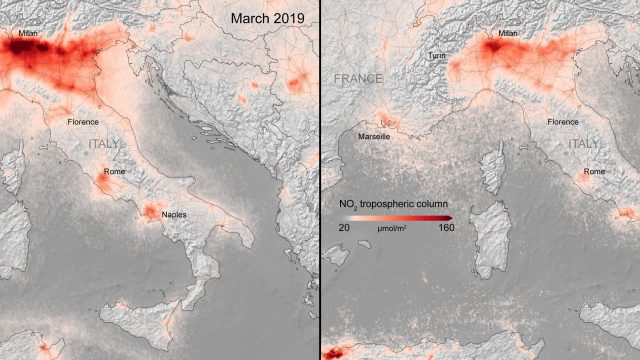 La chiusura per fronteggiare il Coronavirus ha portato ad una riduzione dell’inquinamento in tutta Europa
