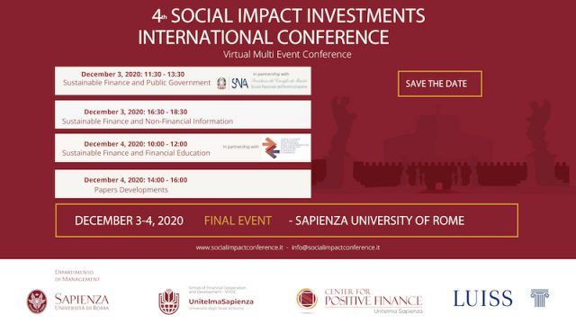 Quarta edizione della Social Impact Investments International Conference – 3 e 4 dicembre 2020