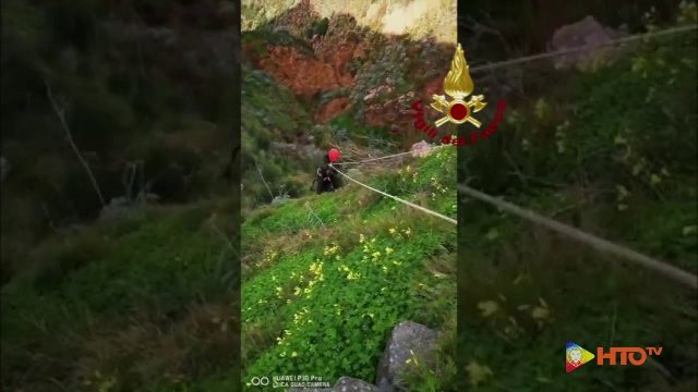 Vigili del Fuoco – Liparri (ME) Loc. Quatrropani, Salvataggio di un cane caduto in un dirupo e feritosi una zampa