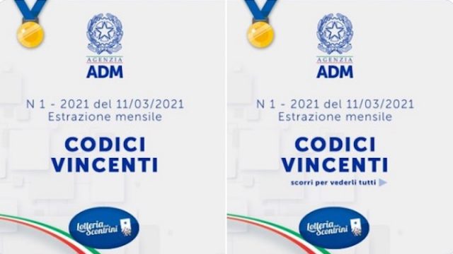 ADM – Roma, Estratti i 10 codici vincenti del Concorso mensile N°1 – 2021 di Lotteria degli Scontrini