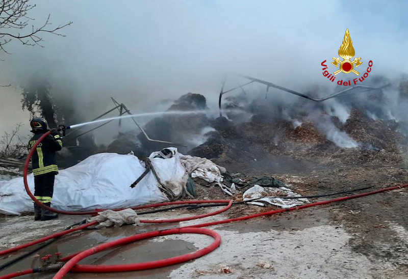 Vigili del Fuoco – Fontaniva (PD), Incendio in un’azienda agricola: a fuoco tensostruttura adibita a deposito foraggio