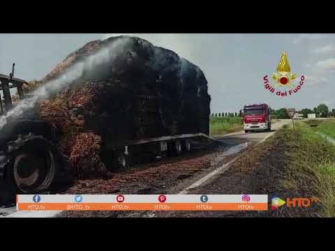 Vigili del Fuoco – Corbola (RO), Incendio di un trattore si estende anche al rimorchio carico di rotoballe