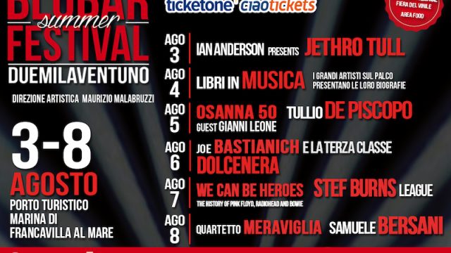 Dai Jethro Tull a Samuele Bersani: tutto il programma del Blubar Summer Festival 2021 di Francavilla al Mare.