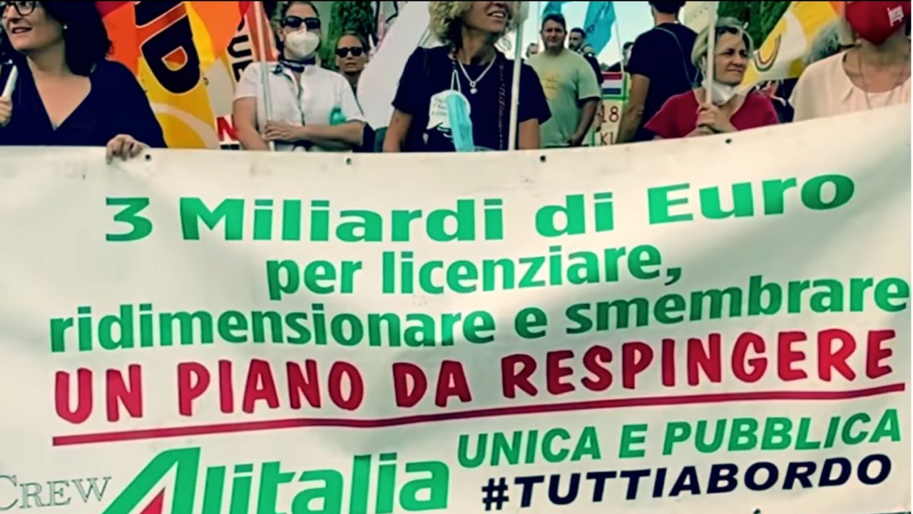 Alitalia, la protesta dei lavoratori