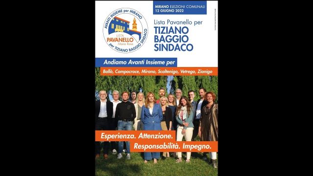 Presentazione della Lista Civica Avanti insieme per Mirano per Tiziano Baggio Sindaco alle Elezioni Amministrative del 12 Giugno 2022 del Comune di Mirano (VE)