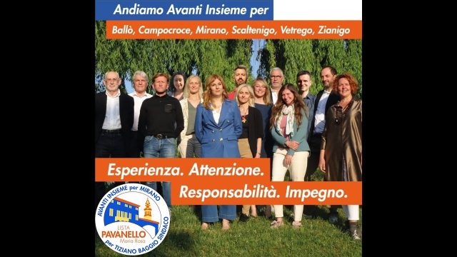 Presentazione dei Candidati Consiglieri della Lista Civica Avanti insieme per Mirano per Tiziano Baggio Sindaco alle Elezioni Amministrative del 12 Giugno 2022 del Comune di Mirano (VE)