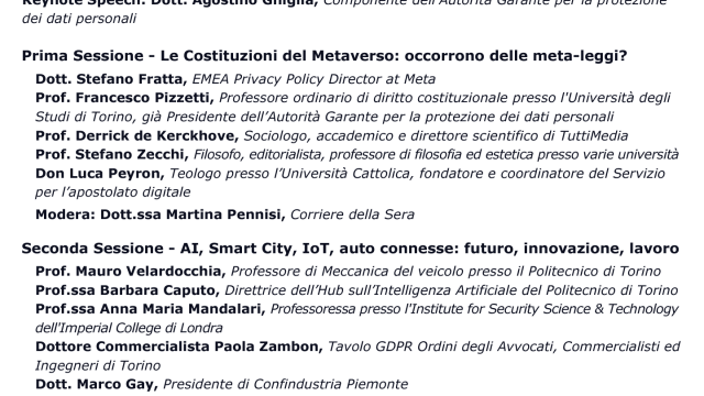 Convegno “La protezione dati: da 25 anni la bussola del futuro”