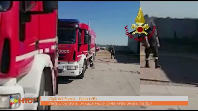 Cona (VE) – Vasto incendio in un capannone dell’Azienda Agricola Guzzo: distrutti dal rogo diversi trattori agricoli