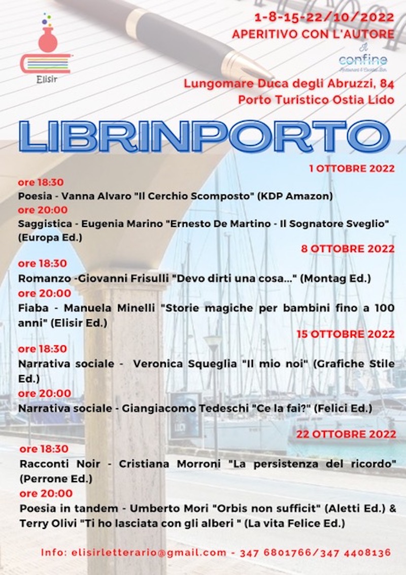Elisir presenta “LibrInporto” – Inaugura domani pomeriggio al porto di Ostia, la rassegna letteraria che chiude in bellezza l’estate culturale