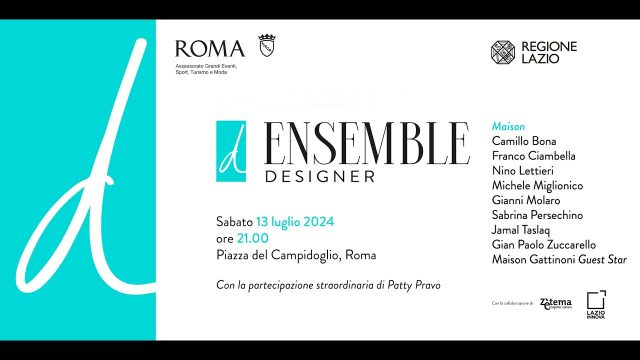 Ensemble – Michele Miglionico sfila la nuova collezione di alta moda in Piazza del Campidoglio a Roma.