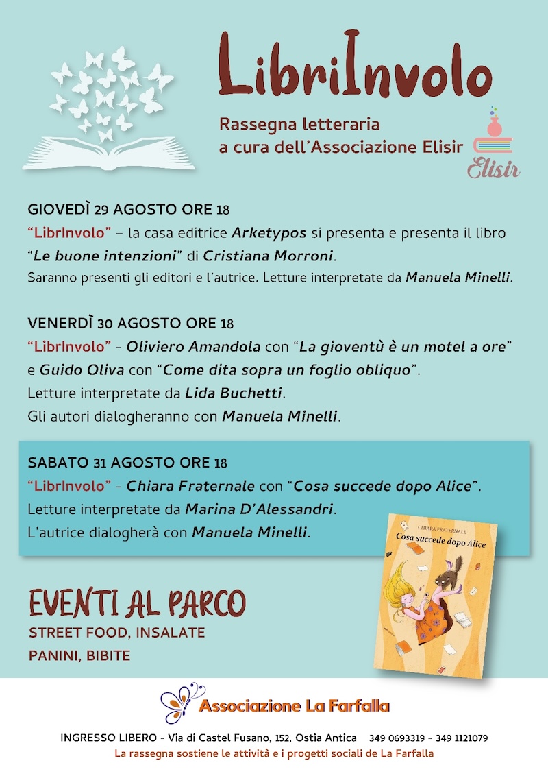 LibrInVolo a La Farfalla: Rassegna letteraria con editori, autori e libri a cura di Elisir dal 29 al 31 agosto a “La Farfalla” di Castelfusano (RM)