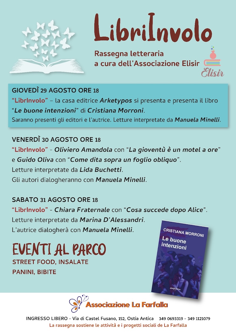 LibrInVolo a La Farfalla: Rassegna letteraria con editori, autori e libri a cura di Elisir dal 29 al 31 agosto a “La Farfalla” di Castelfusano (RM)