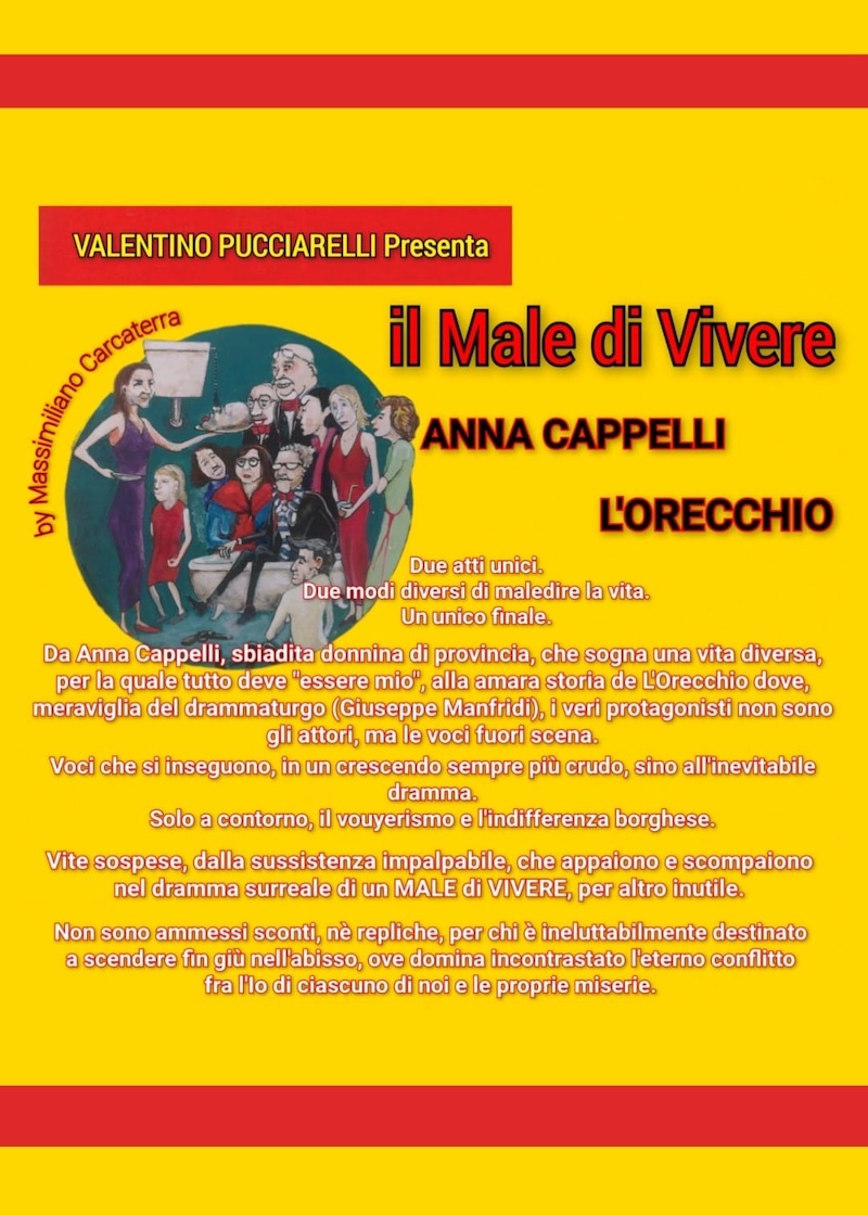 Il male di vivere – Dramma in due atti per la regia di Valentino Pucciarelli: Questa sera la prima al Piccolo Teatro San Paolo